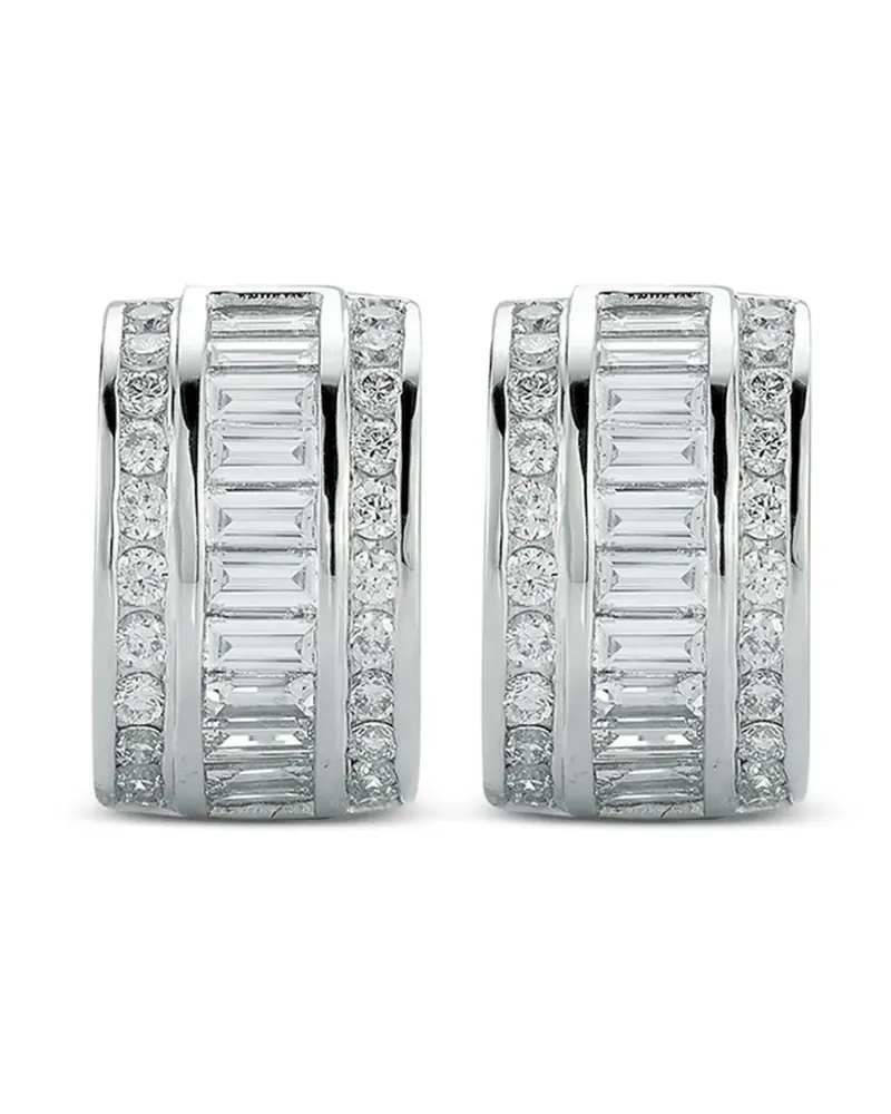 MATEO diamond baguette half hoop earrings - Silber Silber