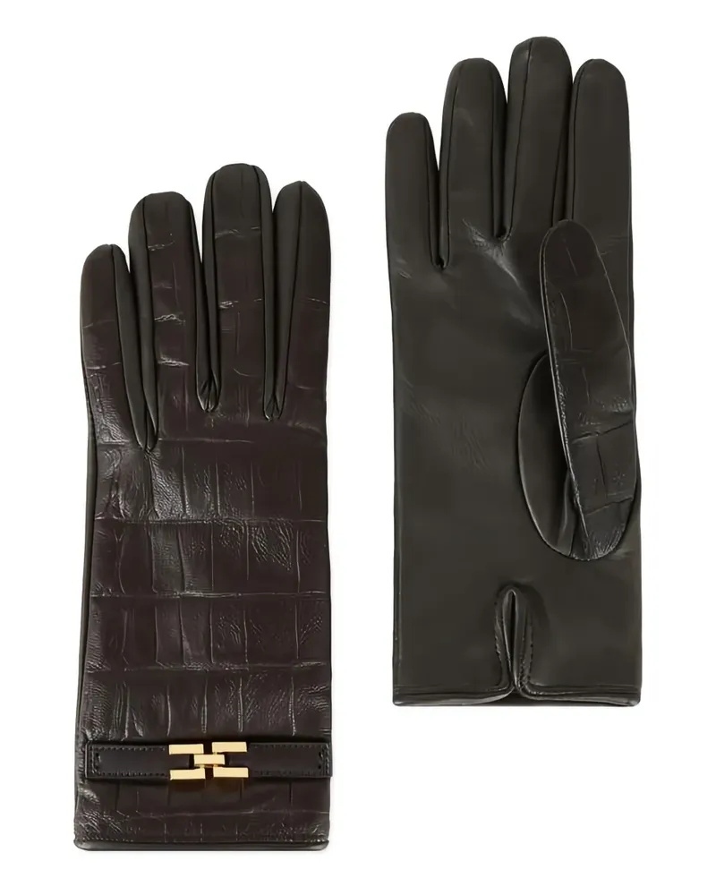 Elisabetta Franchi Handschuhe mit Kroko-Optik - Braun Braun