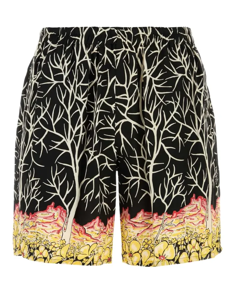 Yohji Yamamoto tree-print floral-print shorts - Schwarz Schwarz
