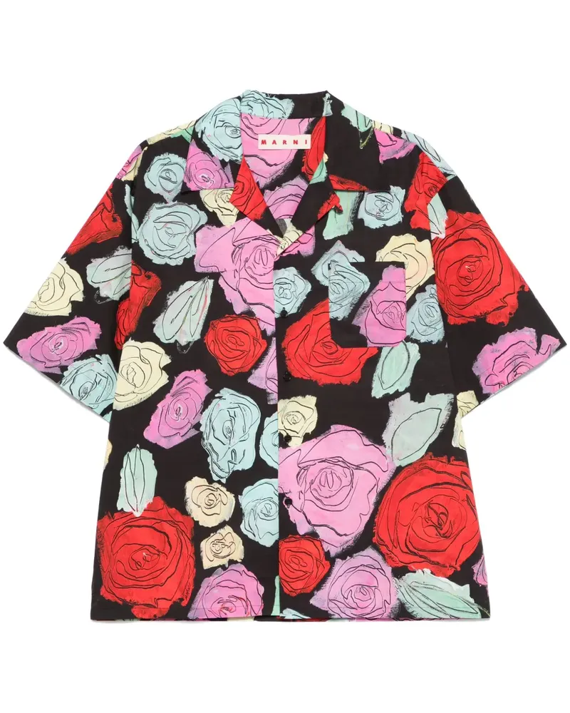 Marni Hemd mit Blumen-Print - Schwarz Schwarz