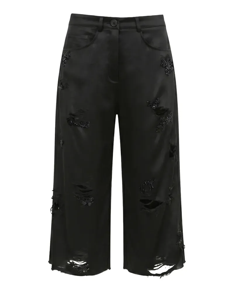 ALMAZ embroidered distressed knee-length shorts - Schwarz Schwarz