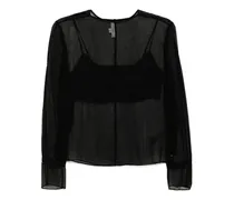 Chiffonbluse mit Spitzenbesatz - Schwarz