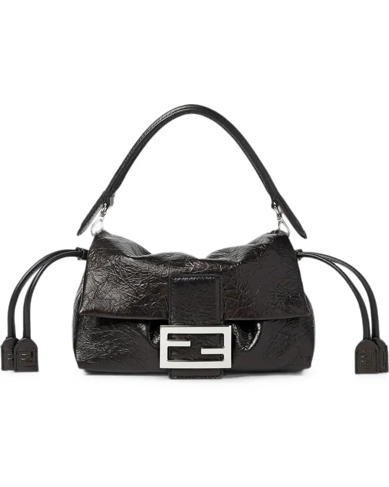 Fendi Baguette® soft small black crackled-leather mini bag - Schwarz Schwarz