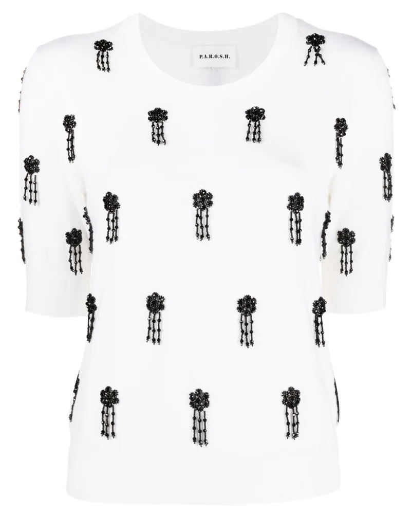 P.A.R.O.S.H. Fein gestricktes T-Shirt mit Perlen - Weiß Weiß
