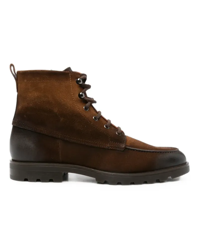 Santoni Schnürstiefel aus Wildleder mit Einsätzen - Braun Braun