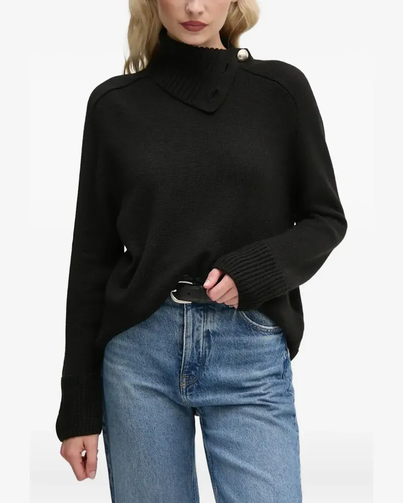 JOOP! Stehkragen-Pullover mit Knopfdetail - Schwarz Schwarz