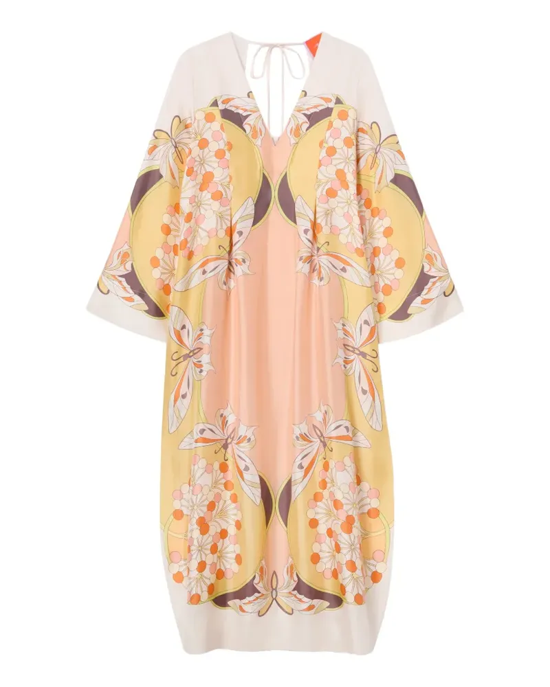 La DoubleJ Seiden-Maxikleid mit Twin Flame-Print - Nude Nude