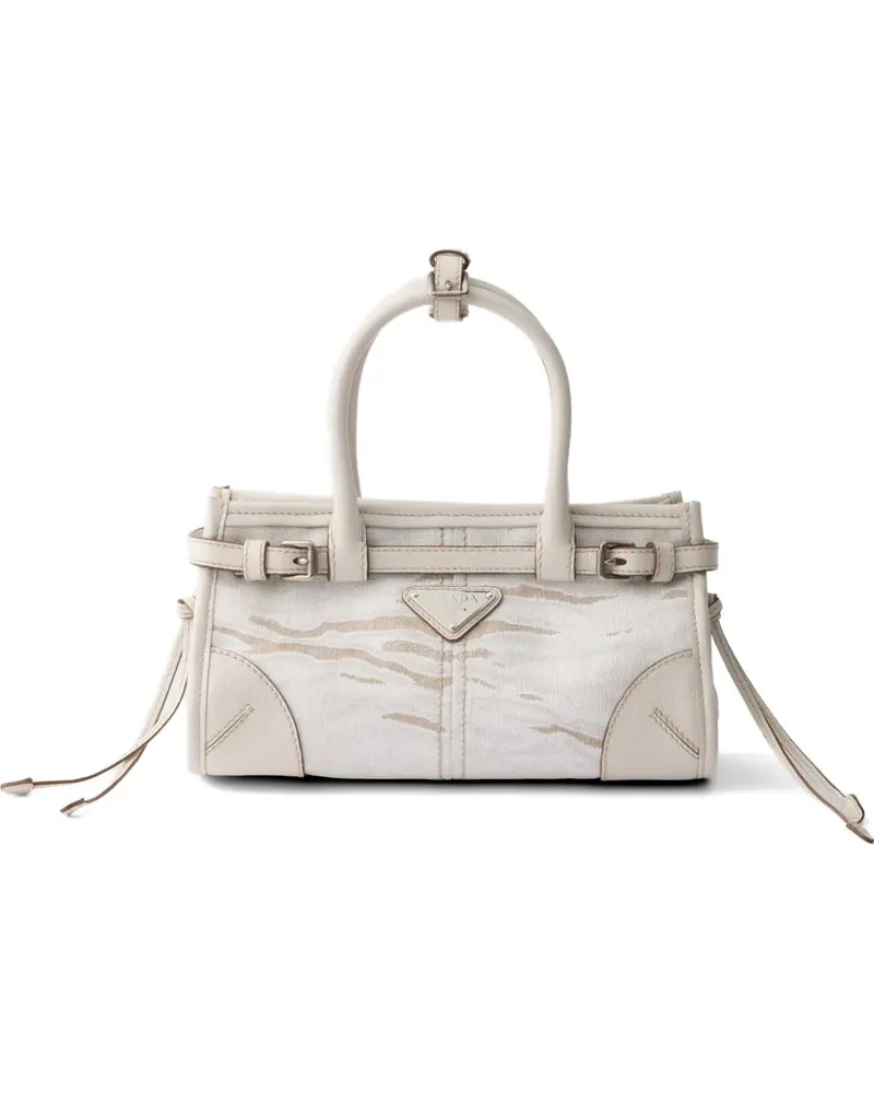 Prada Bonnie small printed linen and leather handbag - Nude Nude