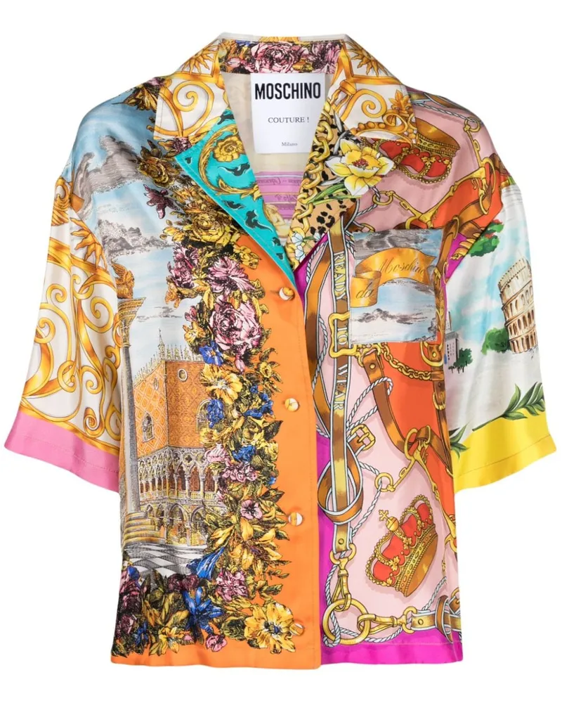 Moschino Seidenhemd mit grafischem Print - Orange Orange