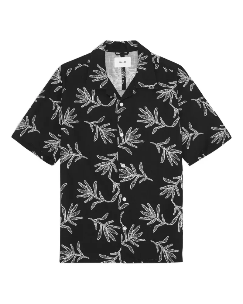 NN 07 Ole Hemd mit Blatt-Print - Schwarz Schwarz