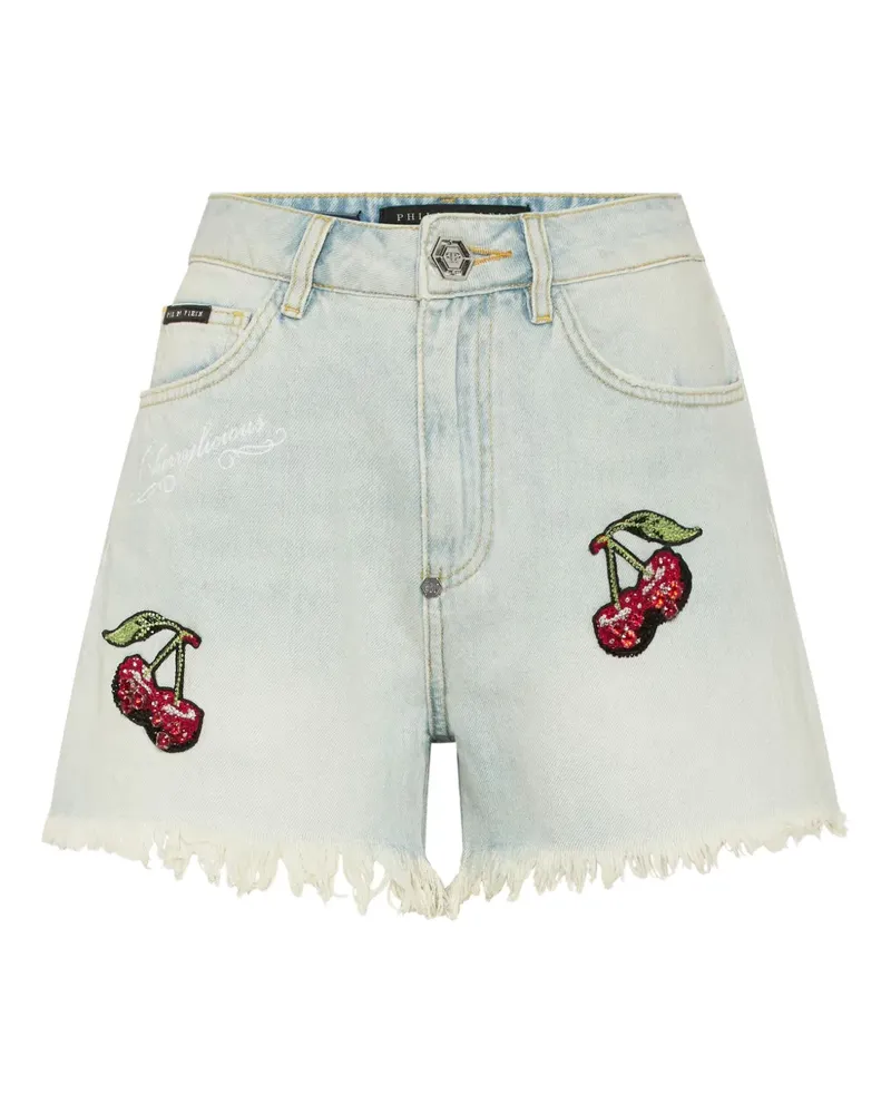 Philipp Plein Jeans-Shorts mit Kirschstickerei - Blau Blau