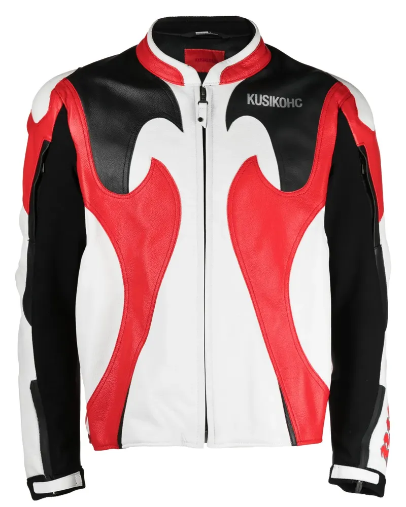 KUSIKOHC Lederjacke mit grafischem Print - Rot Rot