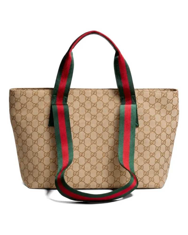 Gucci GG Supreme Web-stripe tote bag - Nude Nude
