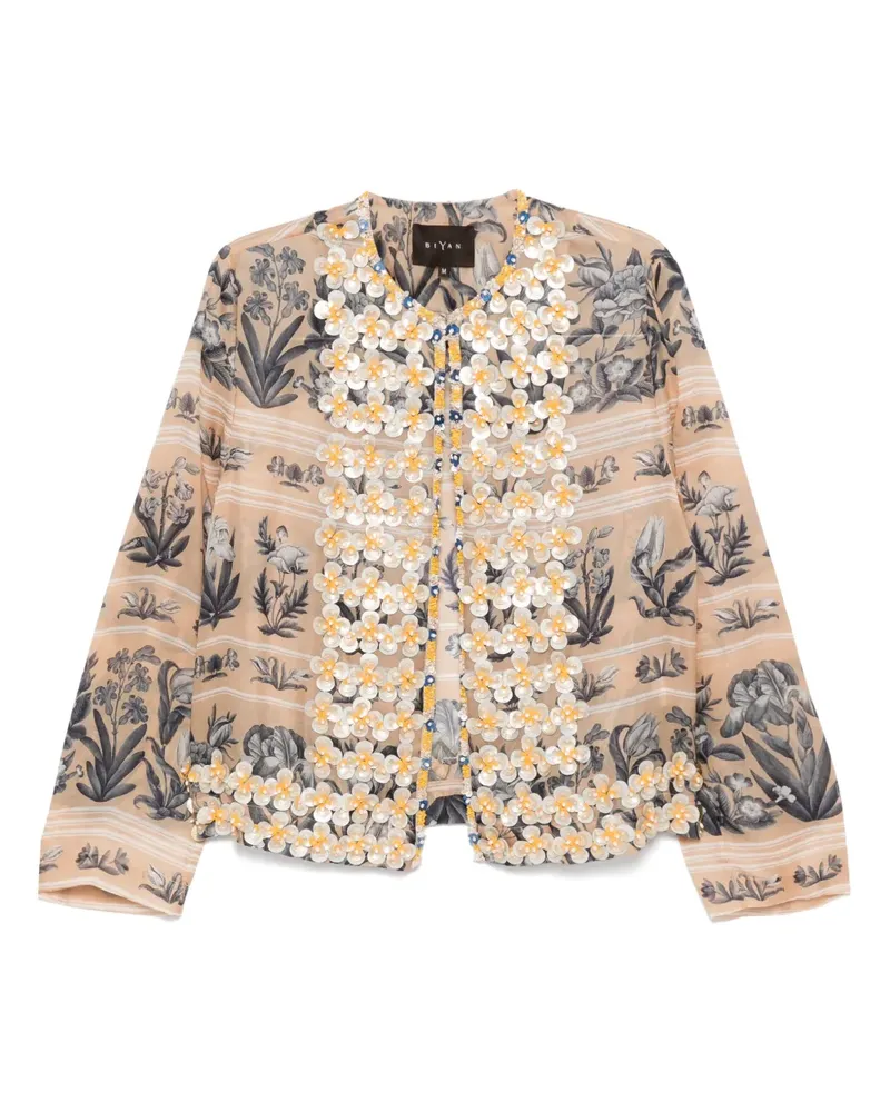 Biyan Verzierte Cropped-Jacke mit Print - Braun Braun
