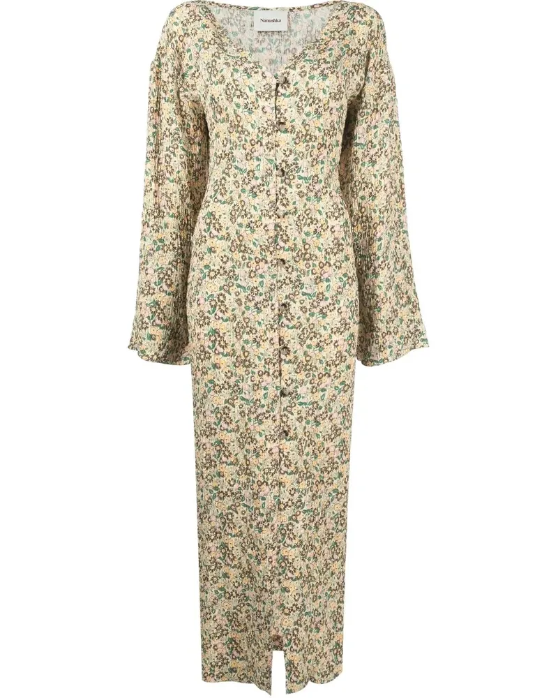 Nanushka Midikleid mit Blumen-Print - Gelb Gelb