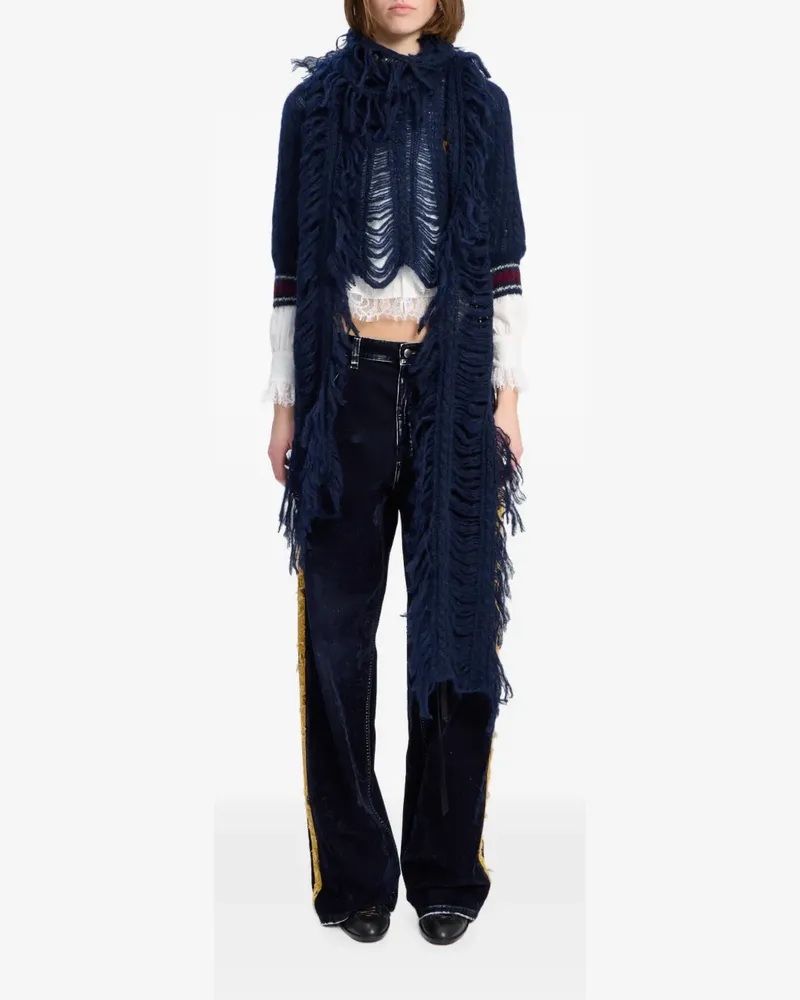 Ann Demeulemeester Schal aus gebürstetem Strick mit Fransen - Blau Blau