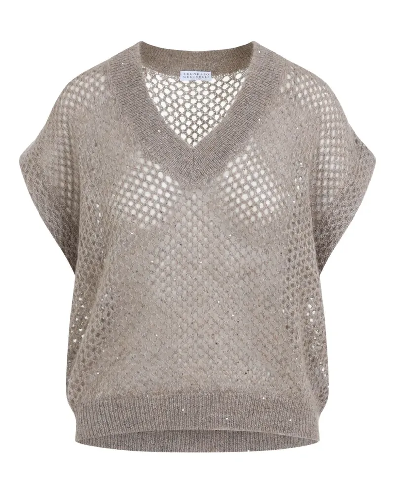 Brunello Cucinelli Mesh-Pullover mit V-Ausschnitt - Nude Nude