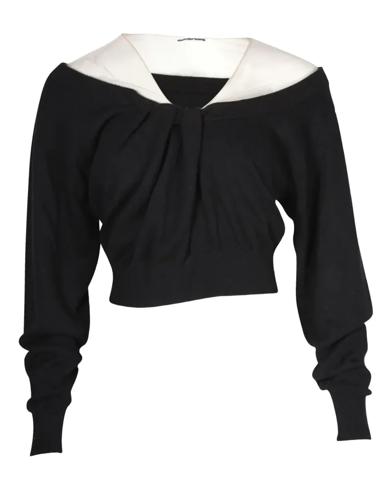 Alexander Wang cropped off-shoulder tulle-detail sweater - Schwarz Schwarz