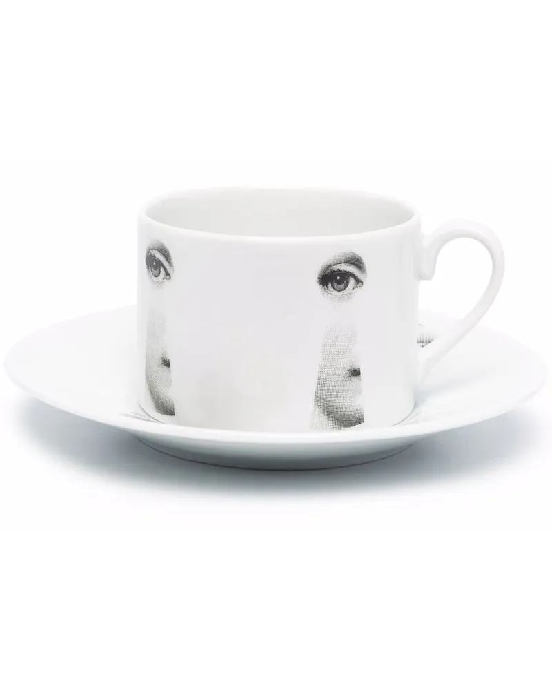 Fornasetti Teetasse und Untertasse Weiß