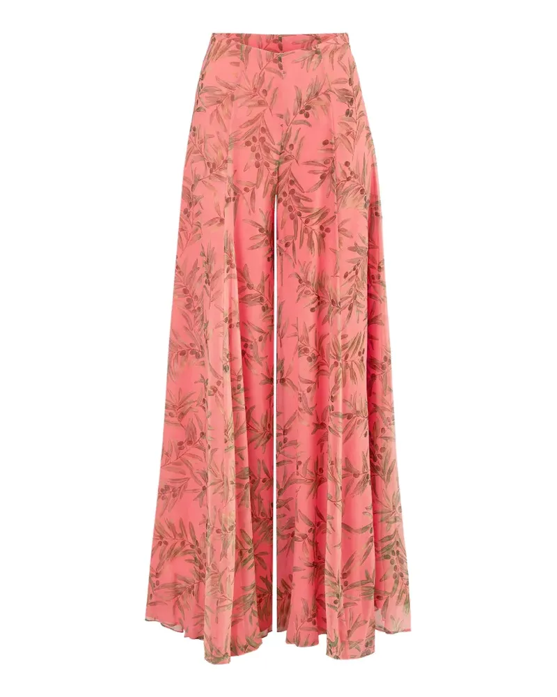 Carolina Herrera New York olive branch-print extra-wide leg Iris pants - Orange Orange