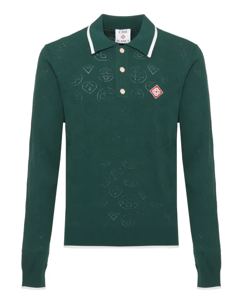 Casablanca Paris pointelle monogram-knit polo shirt - Grün Grün