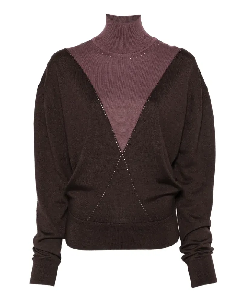 Paco Rabanne Stehkragen-Pullover in Colour-Block-Optik - Braun Braun
