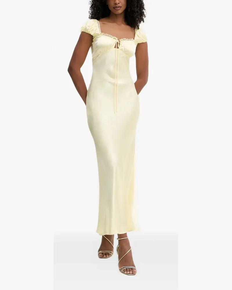 Bardot Stasia Kleid mit Puffärmeln und Spitzenbesatz - Gelb Gelb