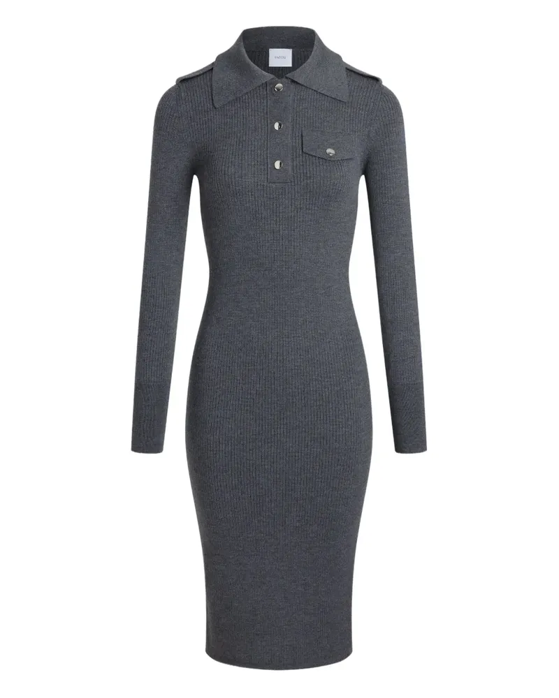 Patou Geripptes Poloshirtkleid - Grau Grau