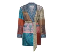 Gürtel-Kimono mit Paisley-Print - Blau