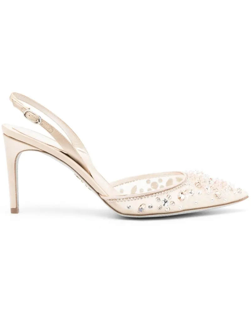 René Caovilla Slingback-Pumps mit Perlenverzierung 90mm - Nude Nude