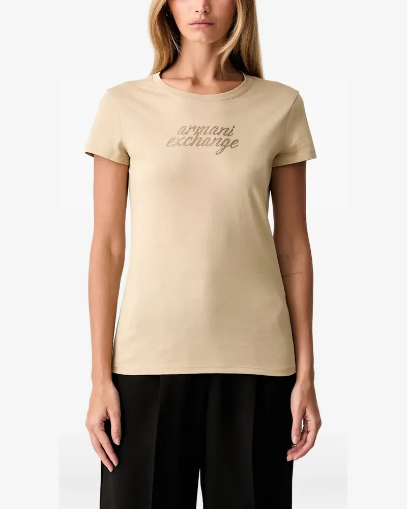 Armani Exchange T-Shirt mit Strass-Logo - Nude Nude