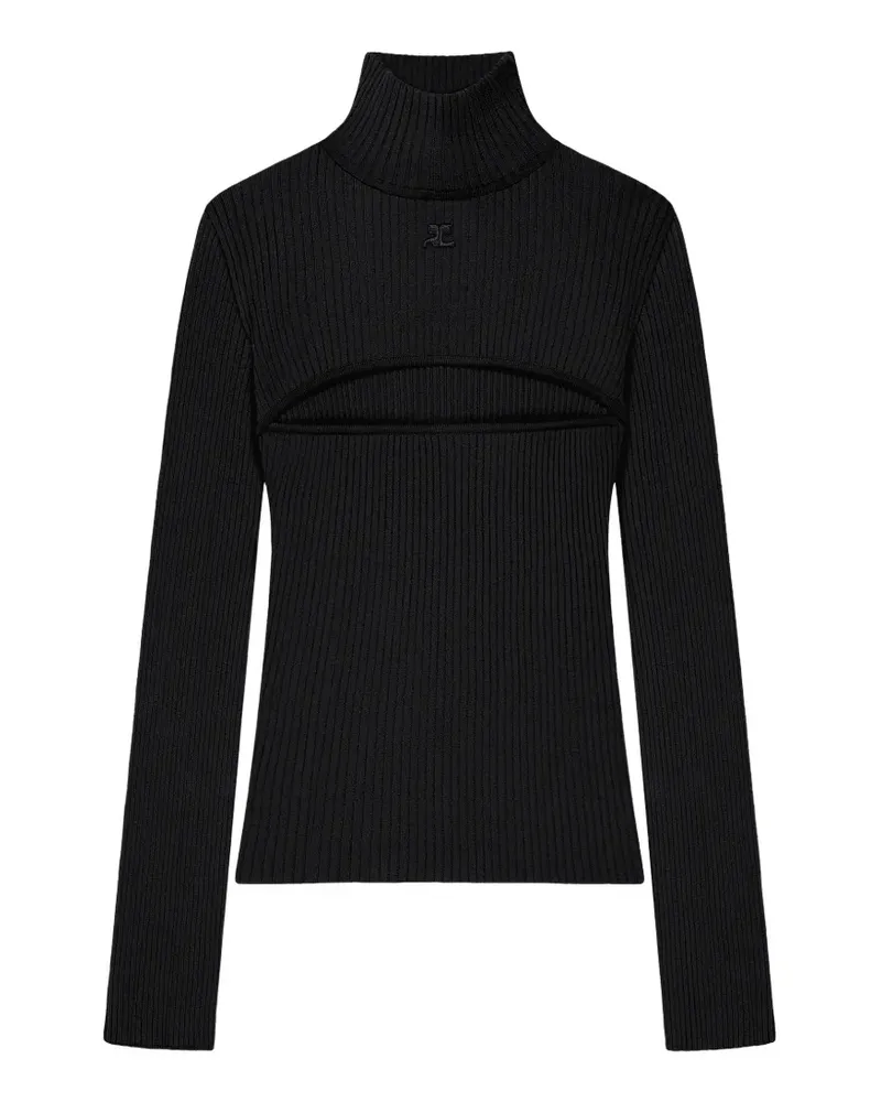 Courrèges Gerippter Pullover mit Schlitzdetail - Schwarz Schwarz