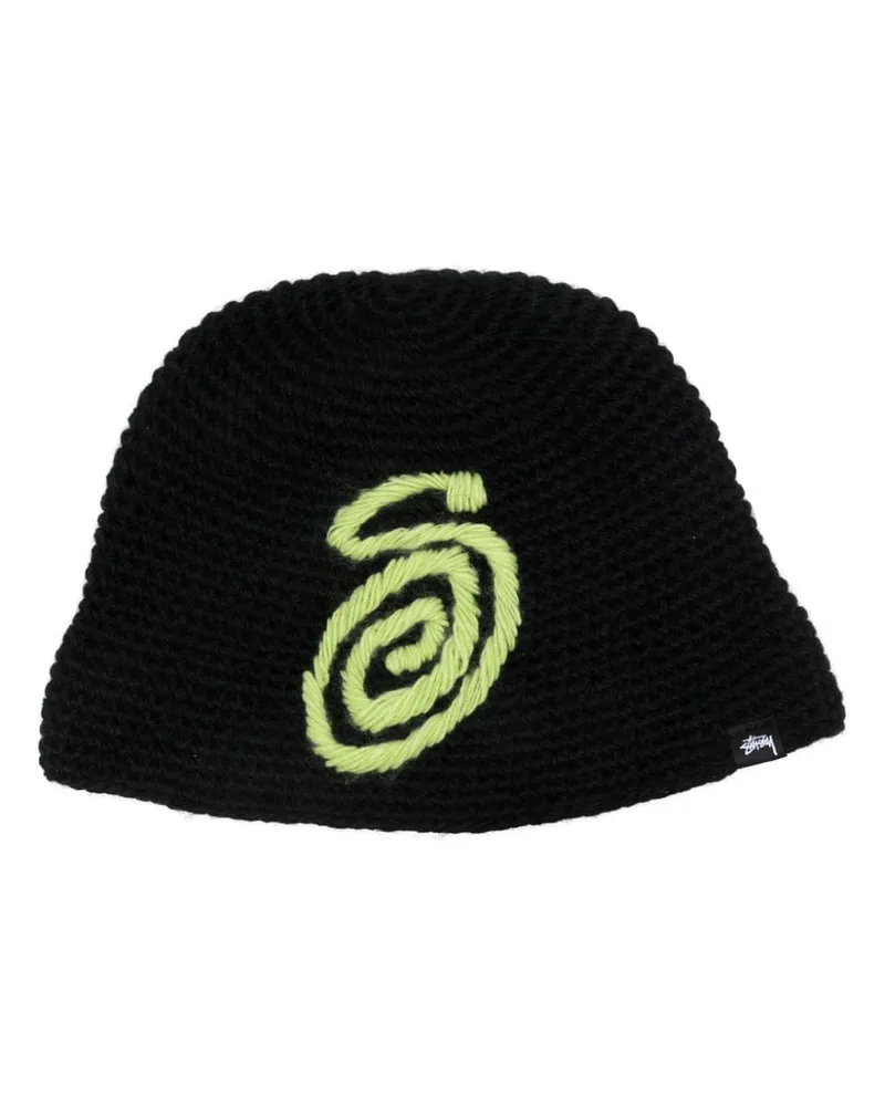 Stüssy Gestrickter Swirly S Fischerhut Schwarz