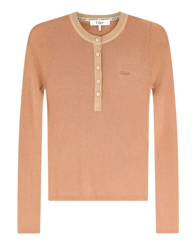Chloé Henley ribbed-knit T-shirt - Rosa Rosa