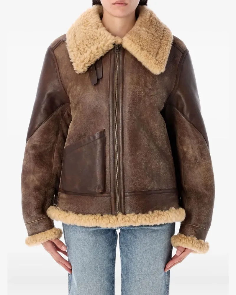 Ralph Lauren Lederjacke aus Shearling mit Besatz - Braun Braun