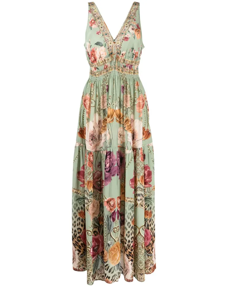 Camilla Seidenkleid mit floralem Print - Grün Grün