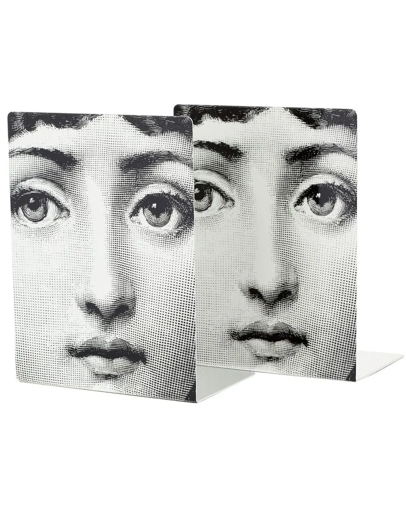 Fornasetti Buchstützen mit Gesichtsmotiv Grau