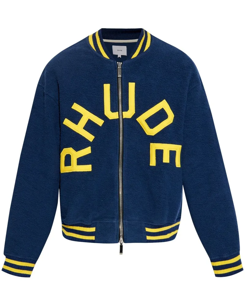 RHUDE Frottee-Collegejacke mit Logo-Applikation Blau