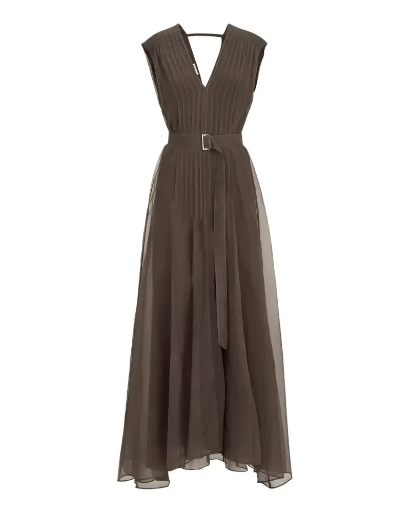 Brunello Cucinelli crispy silk belted dress with pleated detail and precious strap - Braun Braun