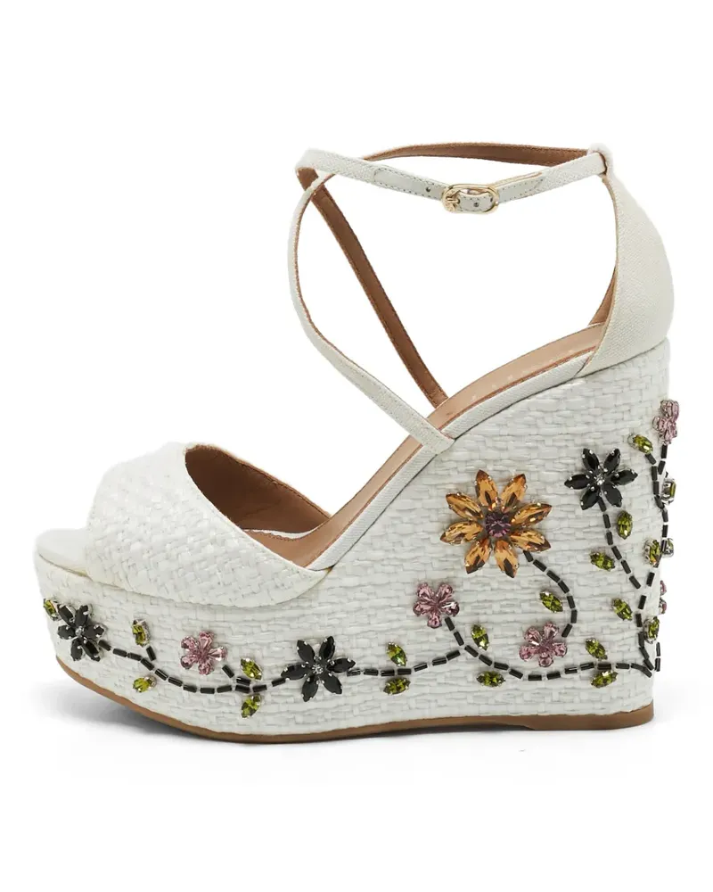 Le Silla Kristallverzierte Sandalen mit Wedge - Weiß Weiß