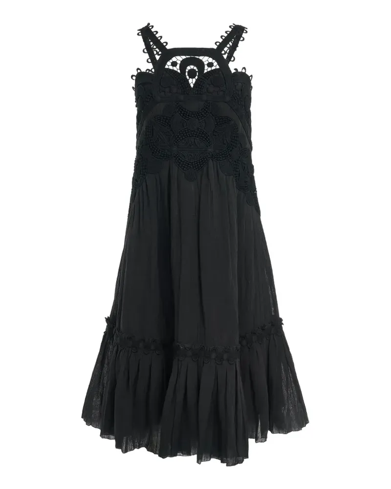 Chloé Ausgefranstes Kleid mit Spitzenstickerei - Schwarz Schwarz