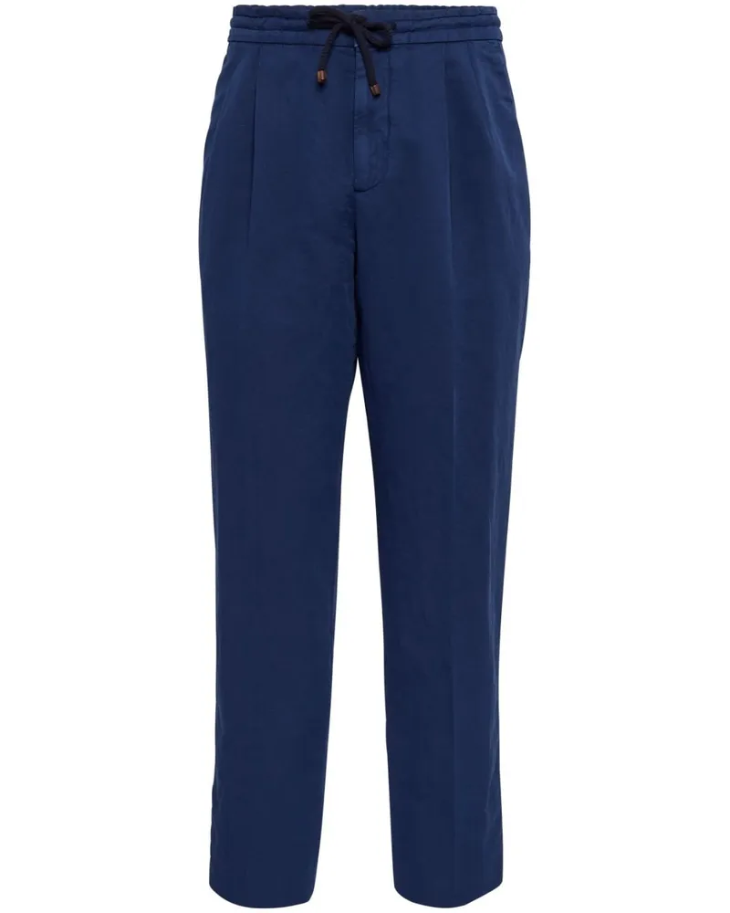 Brunello Cucinelli Leinen-Baumwoll-Hose mit Falten - Blau Blau