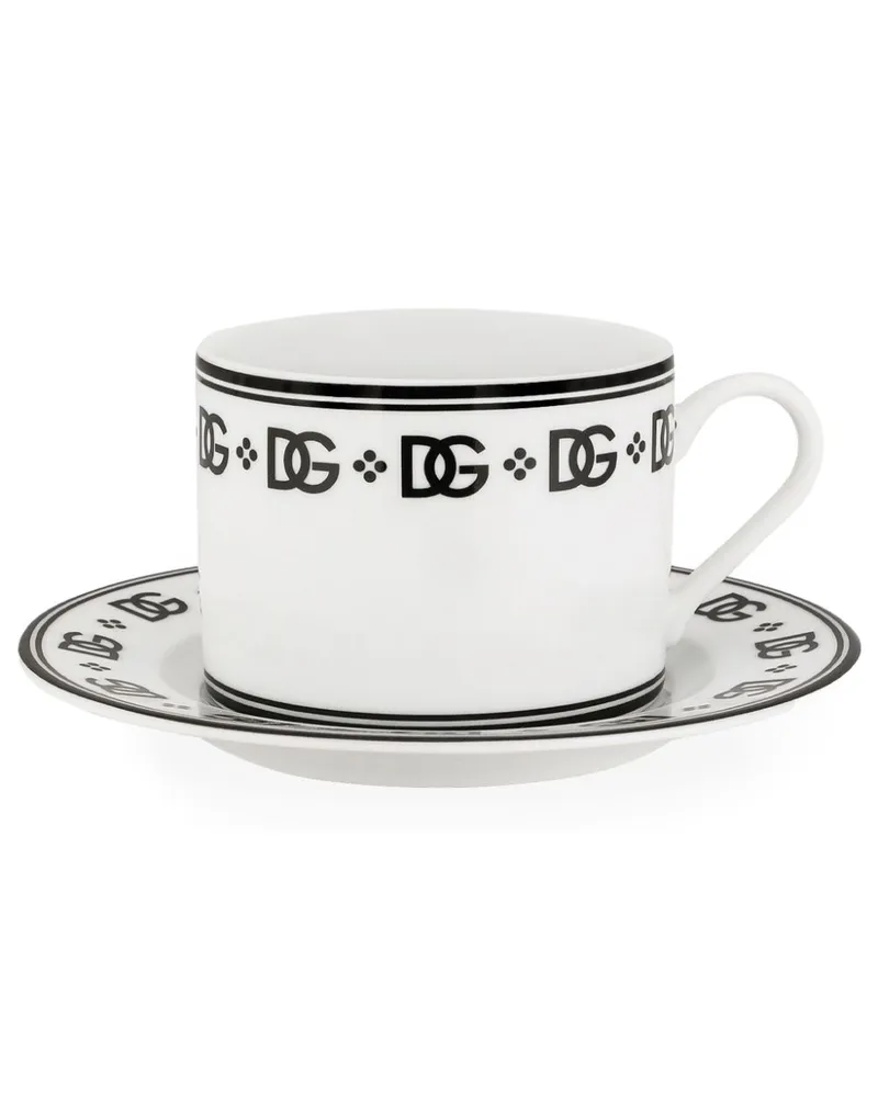Dolce & Gabbana Teetasse und Untersetzer mit DG-Logo (2er-Set) - Weiß Weiß