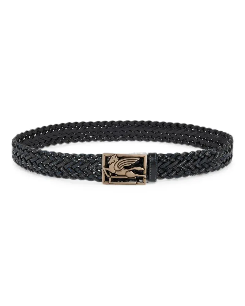 Etro woven leather belt with Pegaso buckle - Schwarz Schwarz
