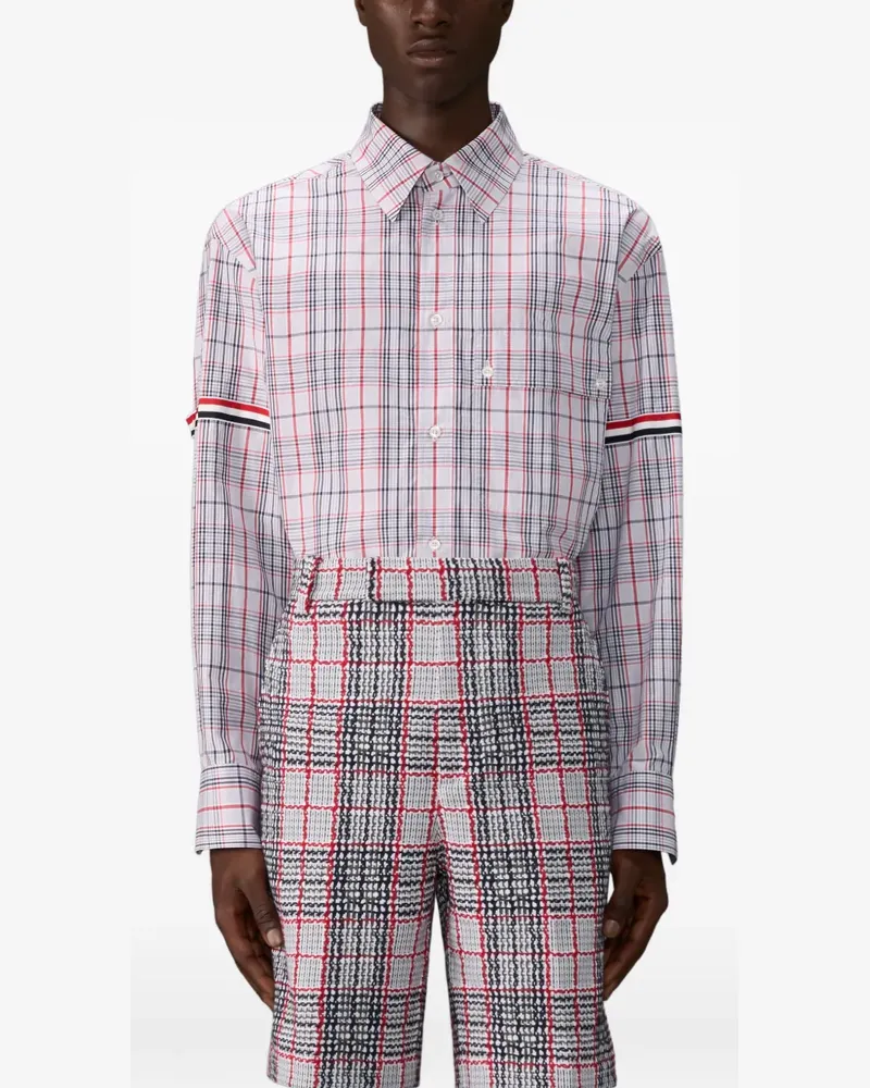 Thom Browne Kariertes Hemd mit Popeline-Bund - Blau Blau