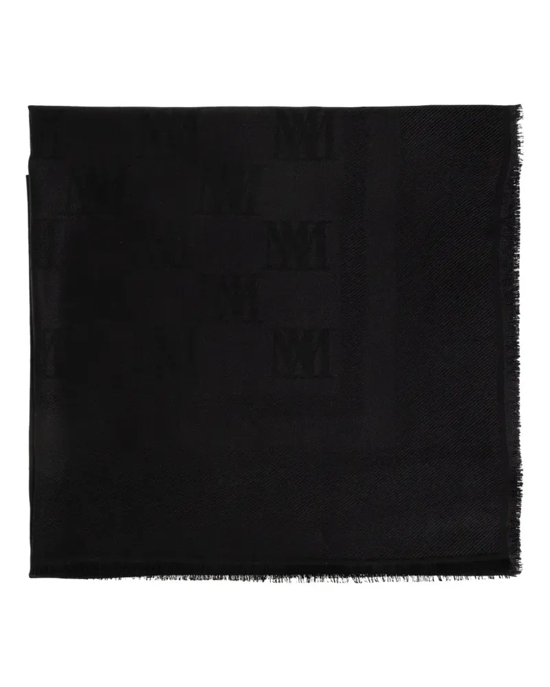 Max Mara Ausgefranster Schal mit Jacquard-Logo - Schwarz Schwarz