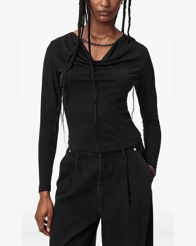 AllSaints Hallie Langarmshirt mit Wasserfallkragen - Schwarz Schwarz