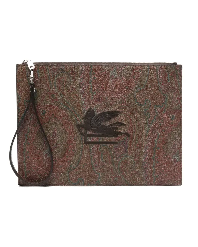 Etro paisley-print logo-embroidered clutch bag - Braun Braun