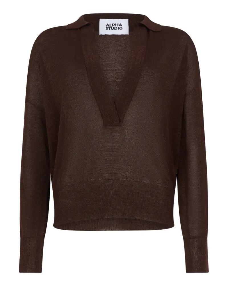 Alpha Studio polo-collar V-neck sweater - Braun Braun