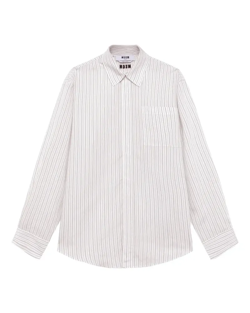 MSGM Gestreiftes Hemd mit Logo-Print - Weiß Weiß